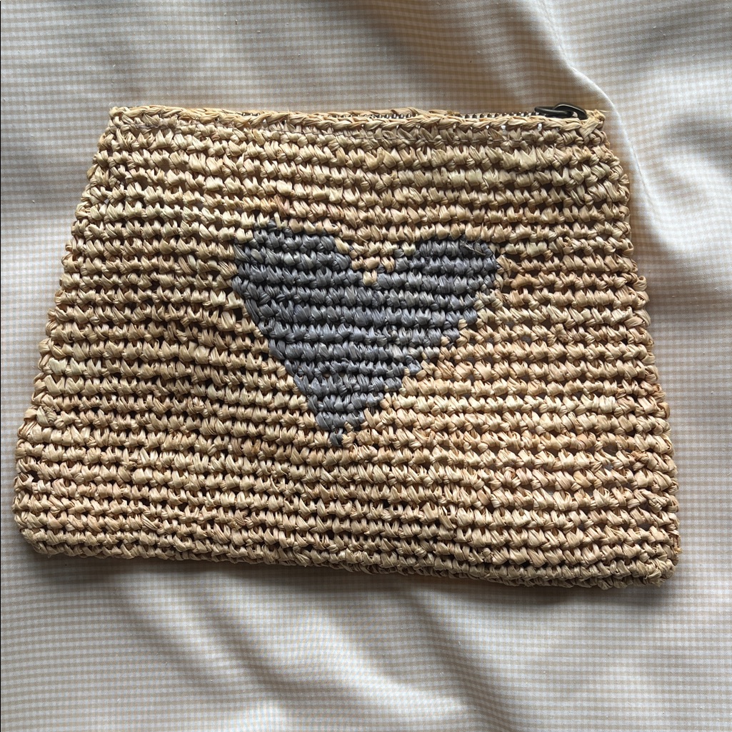 Aerin Raffia Clutch With Heart Design